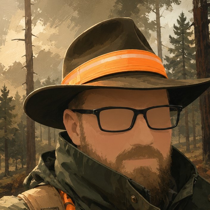 Volker N., Trainer bei ParaCon, in Jagdkleidung im Wald.
